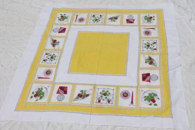 vintage print cotton tablecloths, retro 40s 50s kitchen tablecloth lot