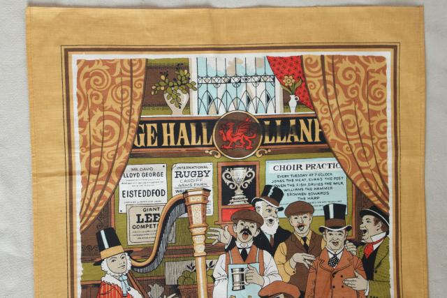 vintage print cotton tea towel, Welsh songs and ballads lyrics, souvenir of Wales