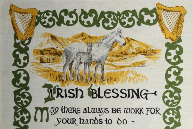 vintage print linen tea towel w/ Irish blessing, souvenir of Ireland