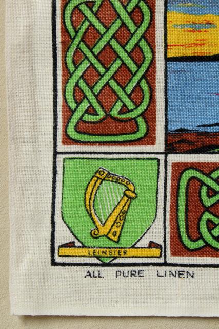 vintage print linen tea towel, good luck Irish blessing, souvenir of Ireland