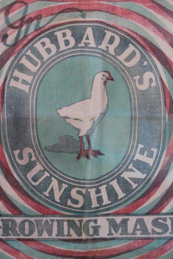 vintage printed cotton feed sack advertising Hubbard's Sunshine chicken mash w/ hen