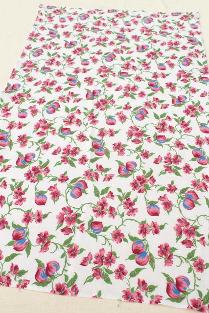 vintage printed cotton feed sack kitchen towels, unused print fabric, pink flowers!