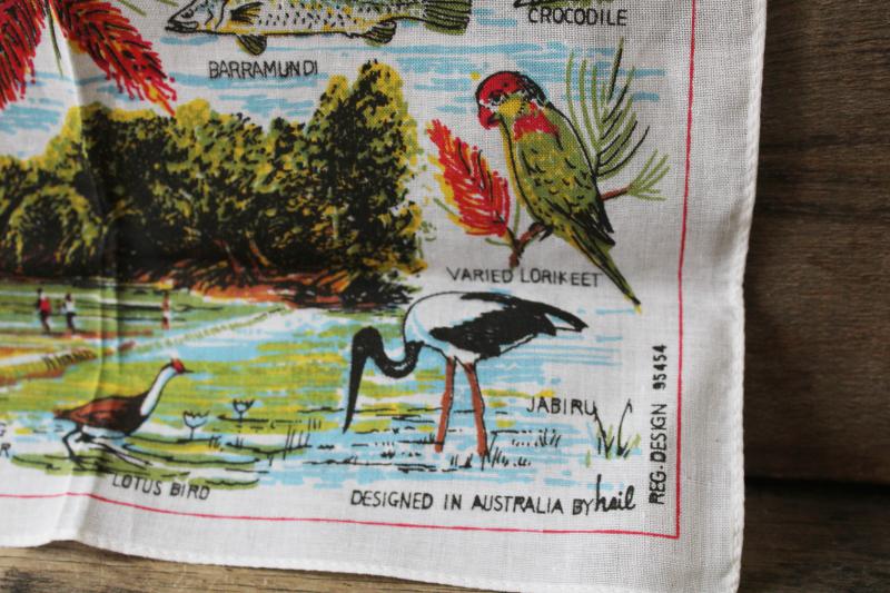 vintage printed cotton hanky, souvenir handkerchief Australia Kakadu National Park