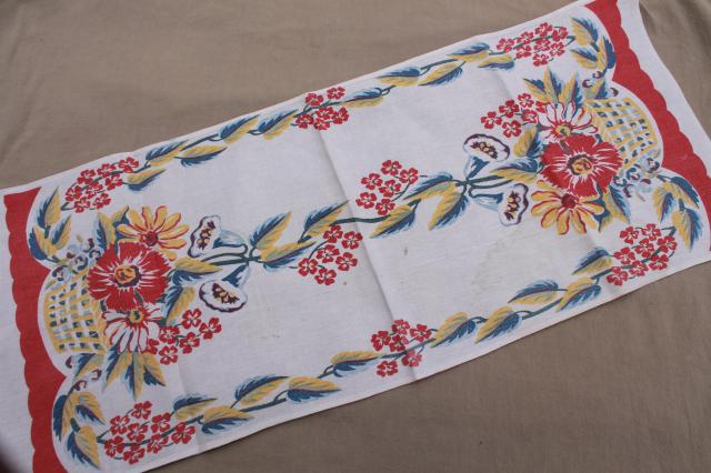 vintage printed cotton kitchen linens, napkins & dish towels w/ bright colors & prints