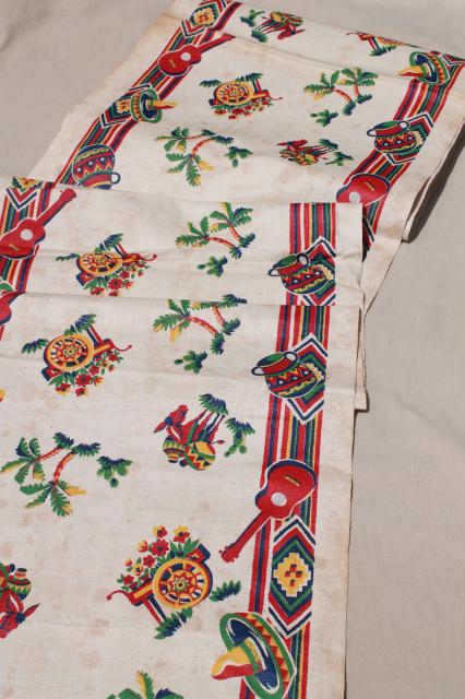 vintage printed cotton towel fabric w/ Old Mexico print, unused 1940 kitchen linens yardage
