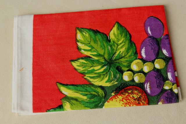 vintage printed linen tea towel, bright colorful fruit on red