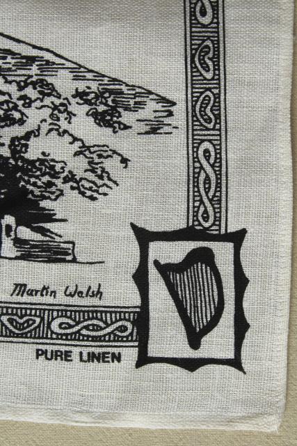 vintage printed linen tea towel souvenir of Llangollen Wales historic sites