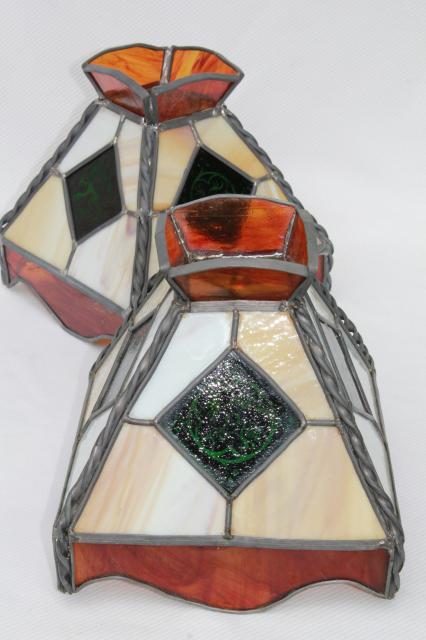 vintage pub tavern lampshades, leaded stained glass shades for twin arm light or pendant lamps