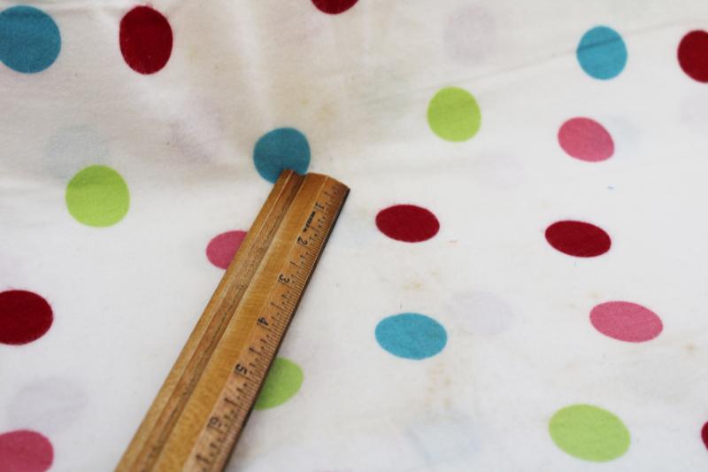 vintage pure cotton flannel 36 wide fabric, polka dots colored spots print