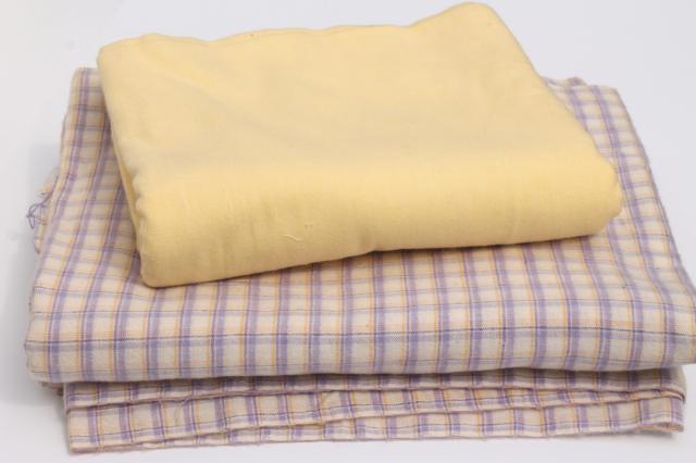 vintage pure cotton flannel fabric, so soft! baby yellow & lavender plaid