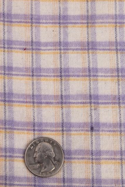 vintage pure cotton flannel fabric, so soft! baby yellow & lavender plaid