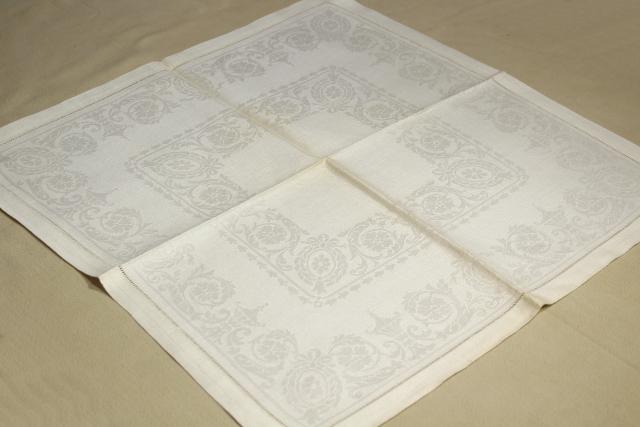 vintage pure linen dinner napkins, Irish double damask table linens w/ original label