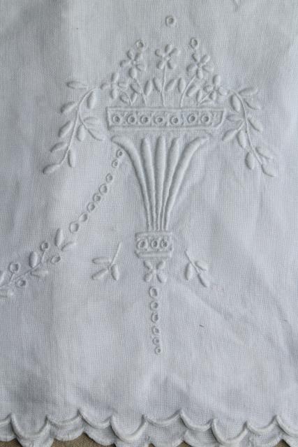 vintage pure linen pillowcase, whitework embroidery G monogram, french country style