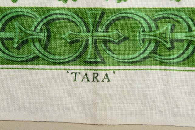 vintage pure linen tea towel, Irish shamrock clover print souvenir of Ireland