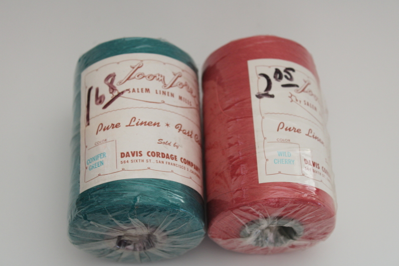 vintage pure linen thread in cherry red  pine green, fine yarn for bobbin or needle lacemaking, crochet lace