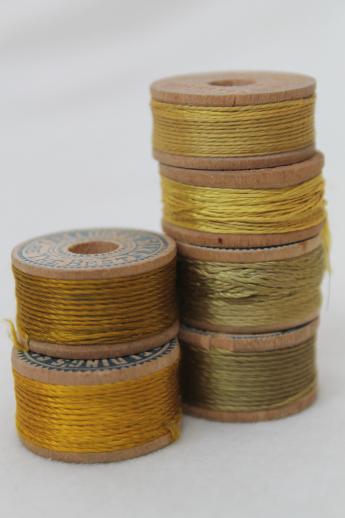 vintage pure silk thread, buttonhole twist embroidery floss on old wood spools