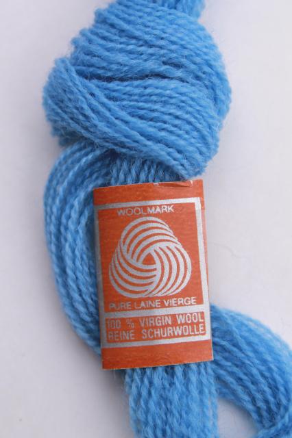 vintage pure wool embroidery thread lot, fine tapestry wool Woolmark label floss