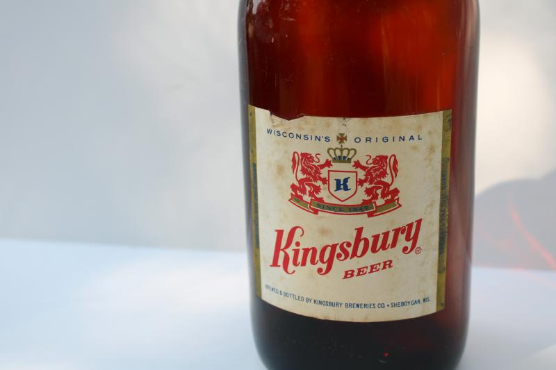 vintage quart Kingsbury beer bottle Sheboygan Wisconsin, amber brown glass bottle