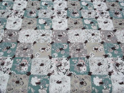 vintage quilt print  bedspread, shabby cottage floral fabric tied quilt 