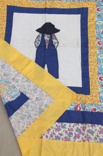 vintage quilt top patchwork applique for baby boy, farmer Sam hat & overalls