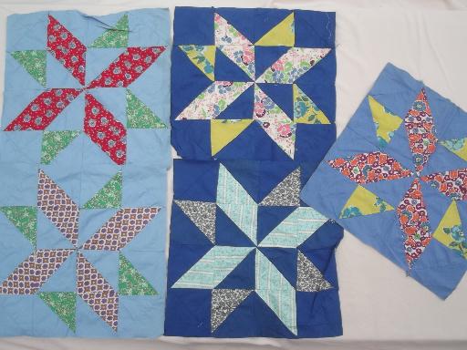 vintage quilt top & patchwork quilt blocks, 40s 50s 60s print cotton fabric