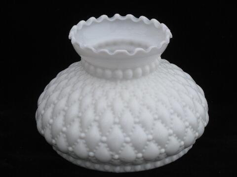 vintage quilted diamond pattern white milk glass replacement student lamp shade