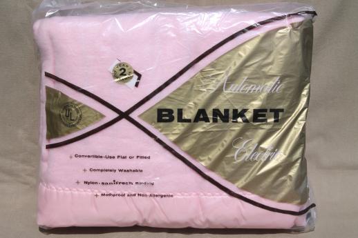 vintage rayon / cotton electric blanket, soft pink plush blanket mint in package