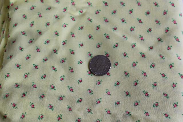 vintage rayon fabric, tiny pink rosebuds print on yellow 36 wide 4 yards