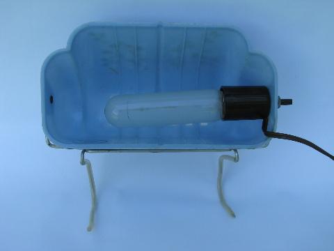 vintage reading light, pale blue plastic bed headboard lamp w/ flowers