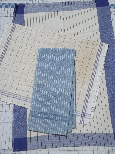 vintage red & blue cotton kitchen tea towels, embroidered dishtowels lot