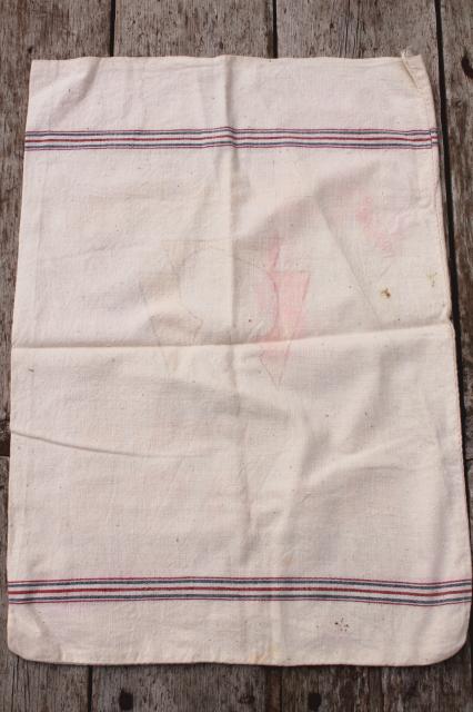 vintage red & blue stripe cotton fabric feed sacks from farmhouse kitchen, primitive rustic decor