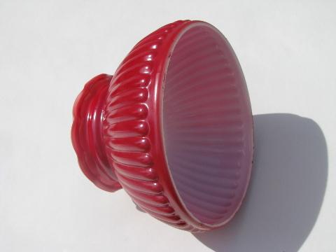 vintage red over white glass replacement student desk / table lamp shade