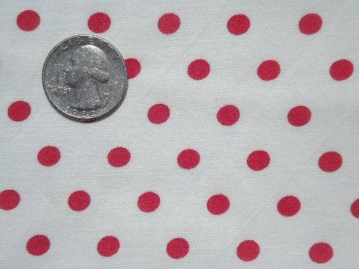 vintage red polka dotted fabric, dots print cotton feed sack fabric
