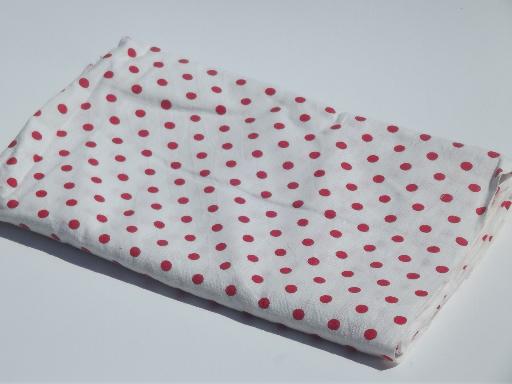 vintage red polka dotted fabric, dots print cotton feed sack fabric