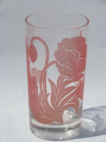vintage red poppy floral swanky swig kitchen glasses, retro Federal glass tumblers