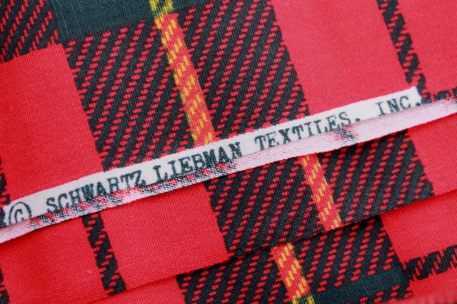 vintage red tartan cotton print fabric, old school plaid, 60s retro