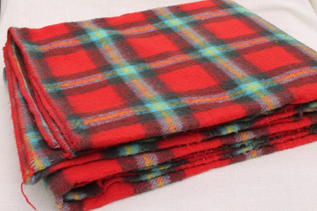 vintage red tartan plaid camp blanket, bed or bunk blanket 88 x 74