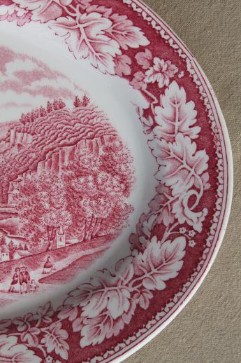 vintage red transferware Currier & Ives china Harper's Ferry platter Homer Laughlin