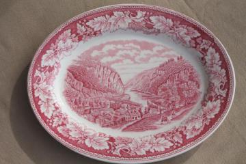 vintage red transferware Currier & Ives china Harper's Ferry platter Homer Laughlin