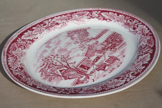 vintage red transferware Currier & Ives china Home to Thanksgiving platter Homer Laughlin