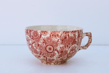 vintage red transferware china tea cup, koi fish chinoiserie chintz china English Ambassador Ware