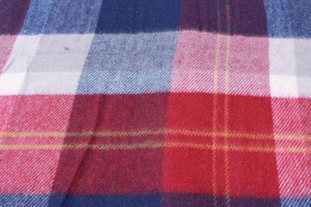 vintage red, white & blue camp blanket, soft fringed acrylic throw w/ Faribo label