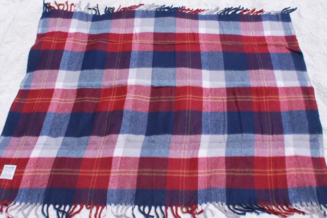 vintage red, white & blue camp blanket, soft fringed acrylic throw w/ Faribo label