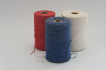 vintage red white blue cotton string or package tying cord, big old spools of heavy cotton thread