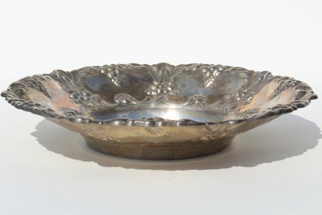 vintage repousse silver bowl, worn tarnished silverplate over copper or brass