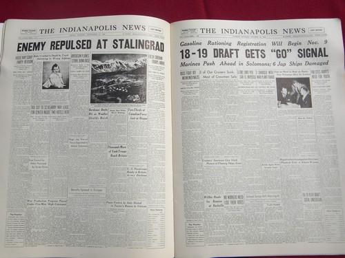 vintage reproduction of Indianapolis News WWII newspaper headlines
