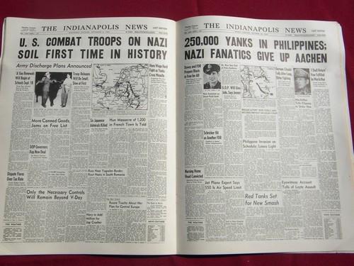 vintage reproduction of Indianapolis News WWII newspaper headlines