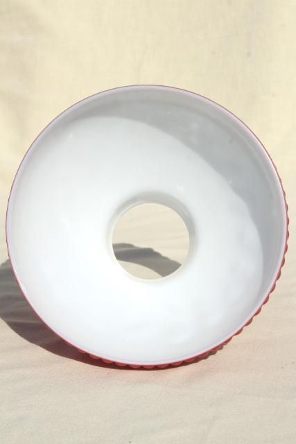 vintage ribbed milk glass shade for student lamp, antique barn red color