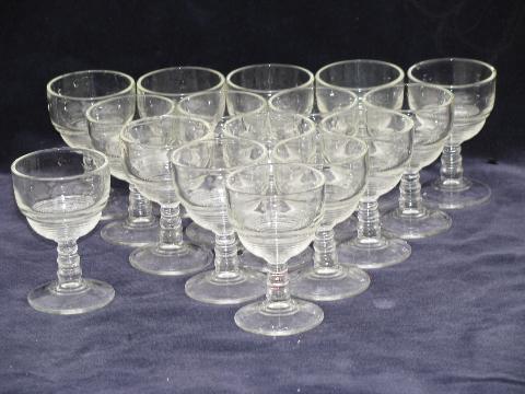 vintage ring pattern pressed glass sherry wine glasses, set of 16