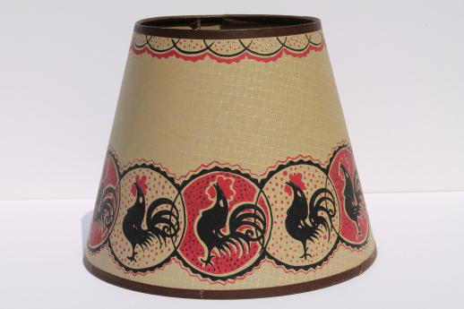 vintage rooster chickens print paper lampshade, clip on shade for a small lamp